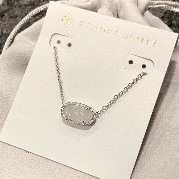 New Kendra Scott Elisa Silver Iridescent Drusy - Picture 6 of 7